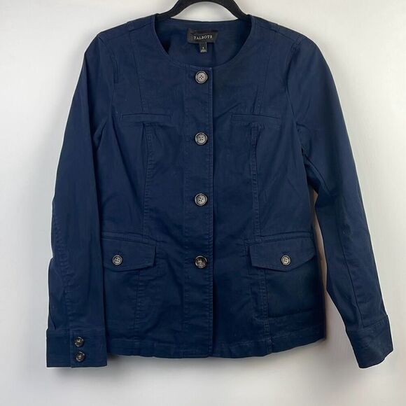 Talbots Women's Casual Cotton Blend Button Front Utility Jacket Blue Size 2 - Picture 2 of 10